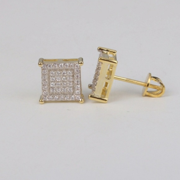 Iced Out Custom Square Studded Earrings - Picture 5 of 5